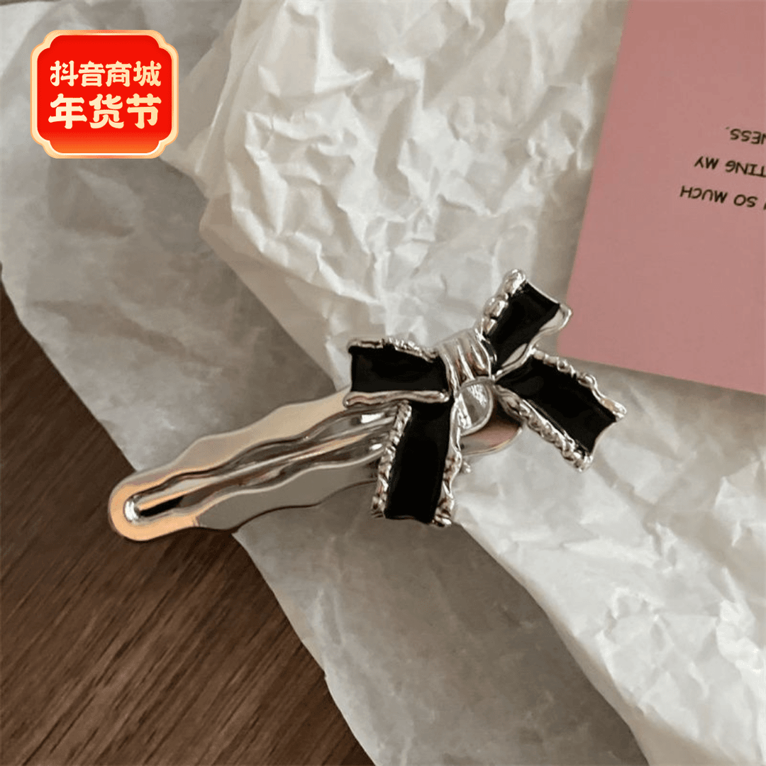 头饰水钻小众简约发夹蝴蝶结侧边夹精致银色发饰粉钻百搭气质粉色