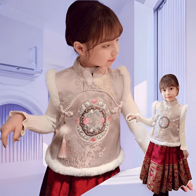 女童汉服马面裙套装冬装女孩旗袍公主裙儿童中国风拜年服冬季时尚