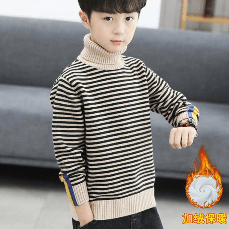 童装男童毛衣套头半高领中大童秋冬新款加绒加厚儿童保暖打底衫潮