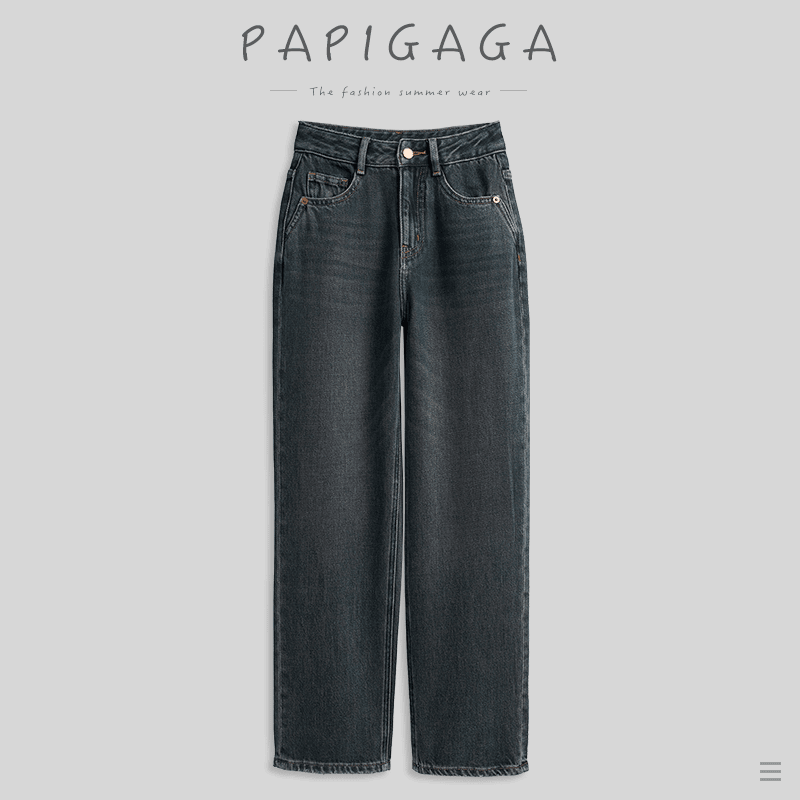 2023秋冬新款美拉德灰高腰水洗直筒阔腿裤显瘦显高直筒阔腿裤加绒