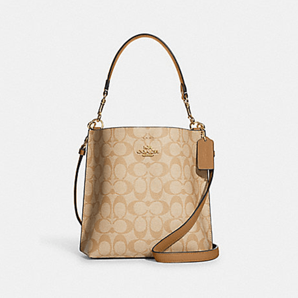 COACH/蔻驰CA582 经典标志MOLLIE 22水桶包卡其色老花单肩包1806