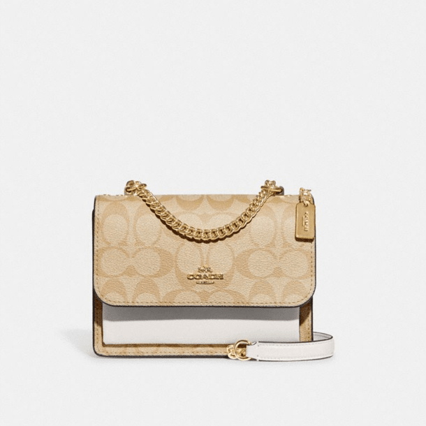 COACH/蔻驰C9946 女士经典小号翻盖风琴链白色配浅卡其单肩包8069