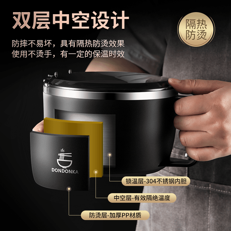 峥然304不锈钢泡面碗带盖保温饭盒学生宿舍上班族大容量便当盒