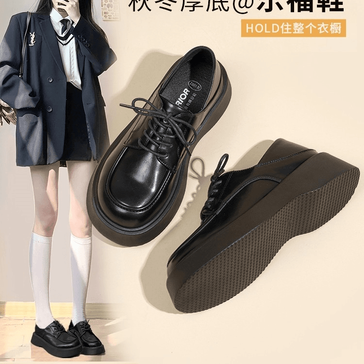 英伦风小皮鞋女2023春夏黑色单鞋百搭鞋子松糕厚底乐福鞋女鞋