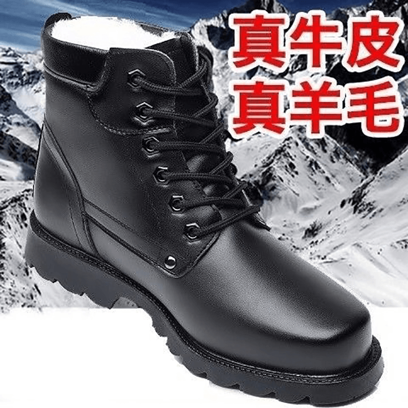 冬季新款高帮男靴保暖棉鞋男士马丁靴雪地靴户外工装靴-7612羊毛