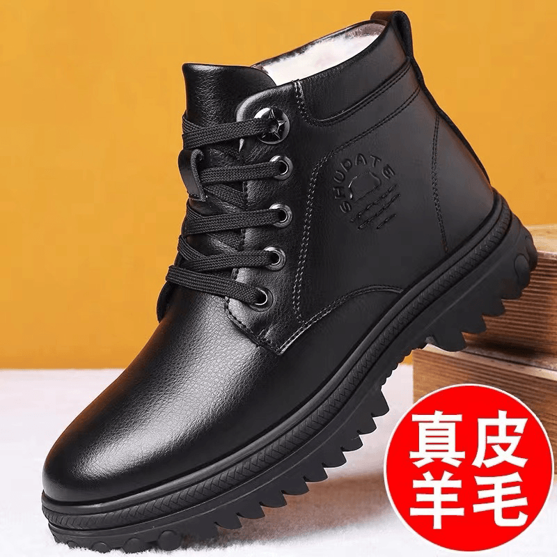 冬季男鞋真皮马丁靴短筒男士棉靴厚底防滑棉鞋加绒保暖皮鞋-5815