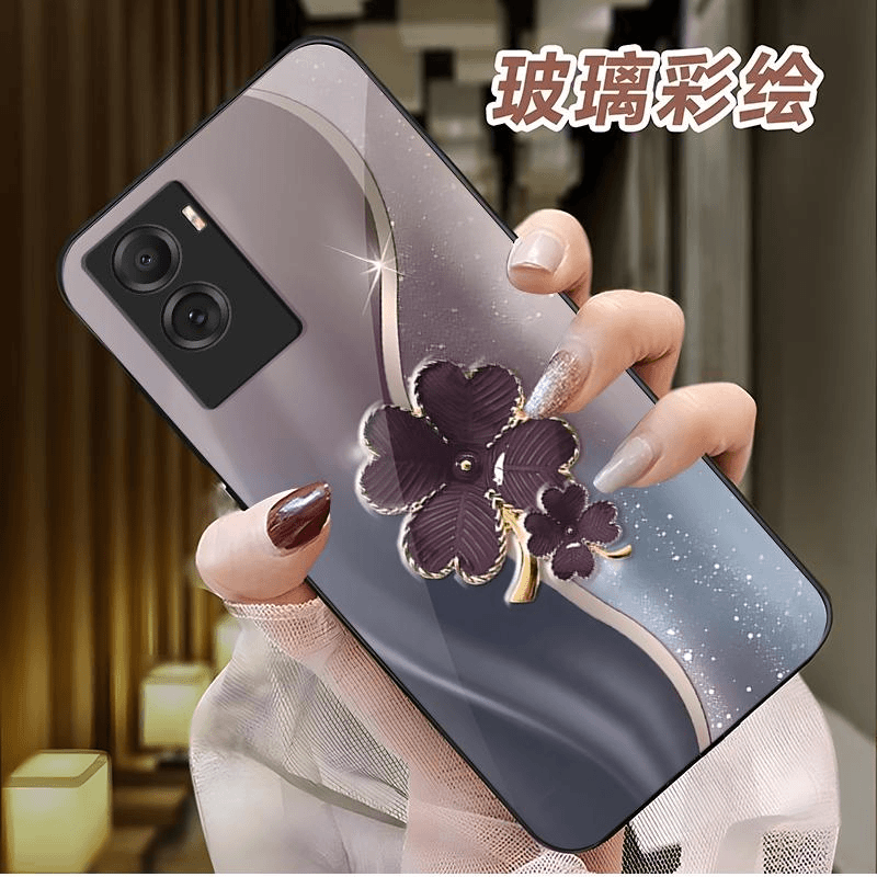 vivoy55s手机壳Y55S玻璃鎏金四叶草女款防摔简约创意全包网红时尚