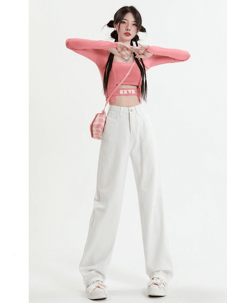 高个子加长白色直筒牛仔裤女春秋新款高腰显瘦百搭宽松阔腿拖地裤