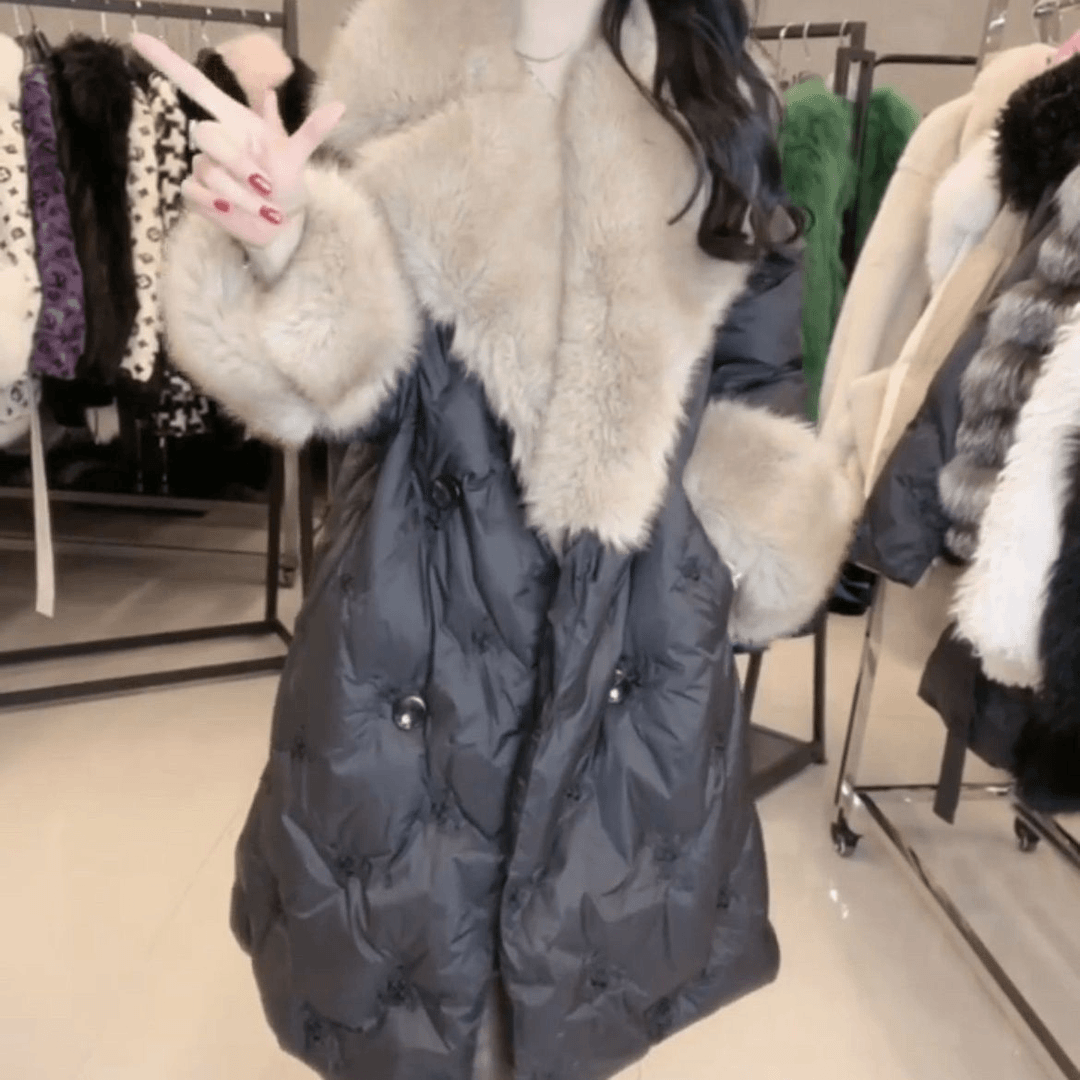 欧货爆款羽绒服2023网红外套毛领新款显瘦韩版时尚洋气中长款百搭