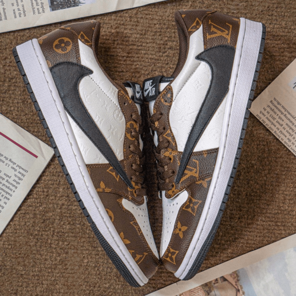 耐克/Nike-AJ1Low-轻奢棕白ol印花篮球鞋-潮鞋板鞋AJ【定制球鞋】