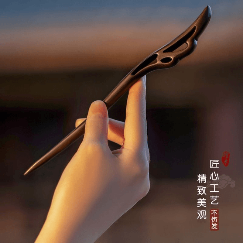 非金属木质发饰 檀木发簪古风女高级感新中式木簪木质盘发黑发