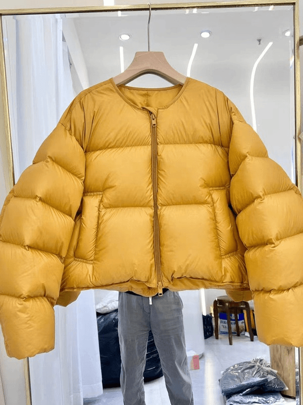 波斯2023新款韩版高端羽绒女轻奢加厚泡芙面包服圆领设计感潮