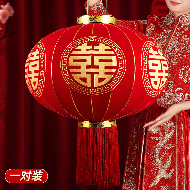 新年植绒灯笼吉祥语灯笼防晒耐用春节喜庆室外户外装饰品灯笼