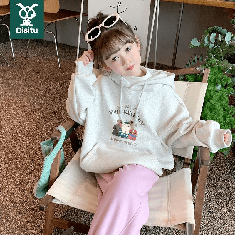 迪斯兔女童秋冬装加绒连帽卫衣中大童洋气儿童冬天一体绒卡通上衣