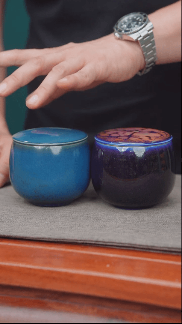 【闪购商品】瓷杯261+262-20两个茶仓（蓝卢+窑变