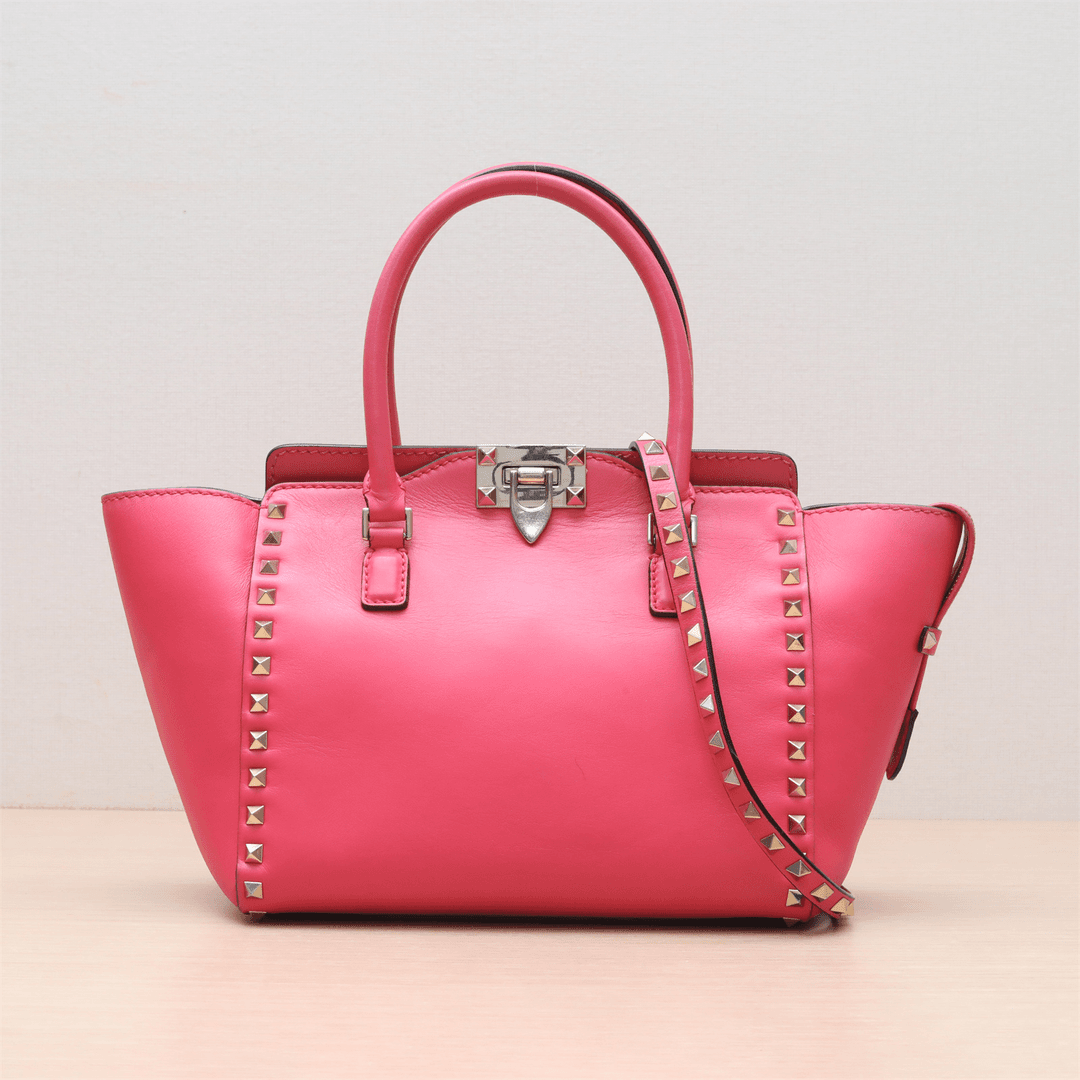 95新  新-100小花瑶瑶P243128399铆钉手提托特单肩包 小号 玫红