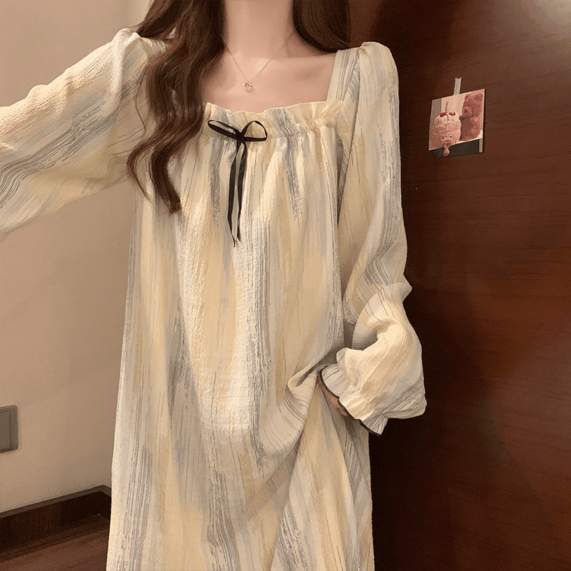 宽松【带胸垫】时尚睡衣秋季女长袖韩版睡裙甜美女士家居服春秋款