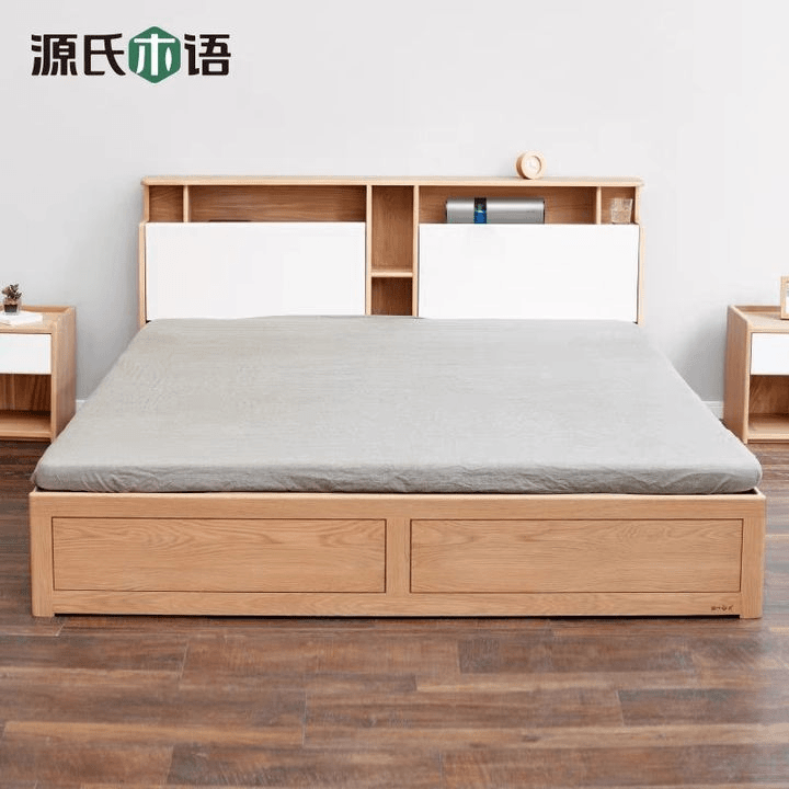 源氏木语实木床清仓北欧橡木双人床卧室现代简约软包箱体床Y98B05