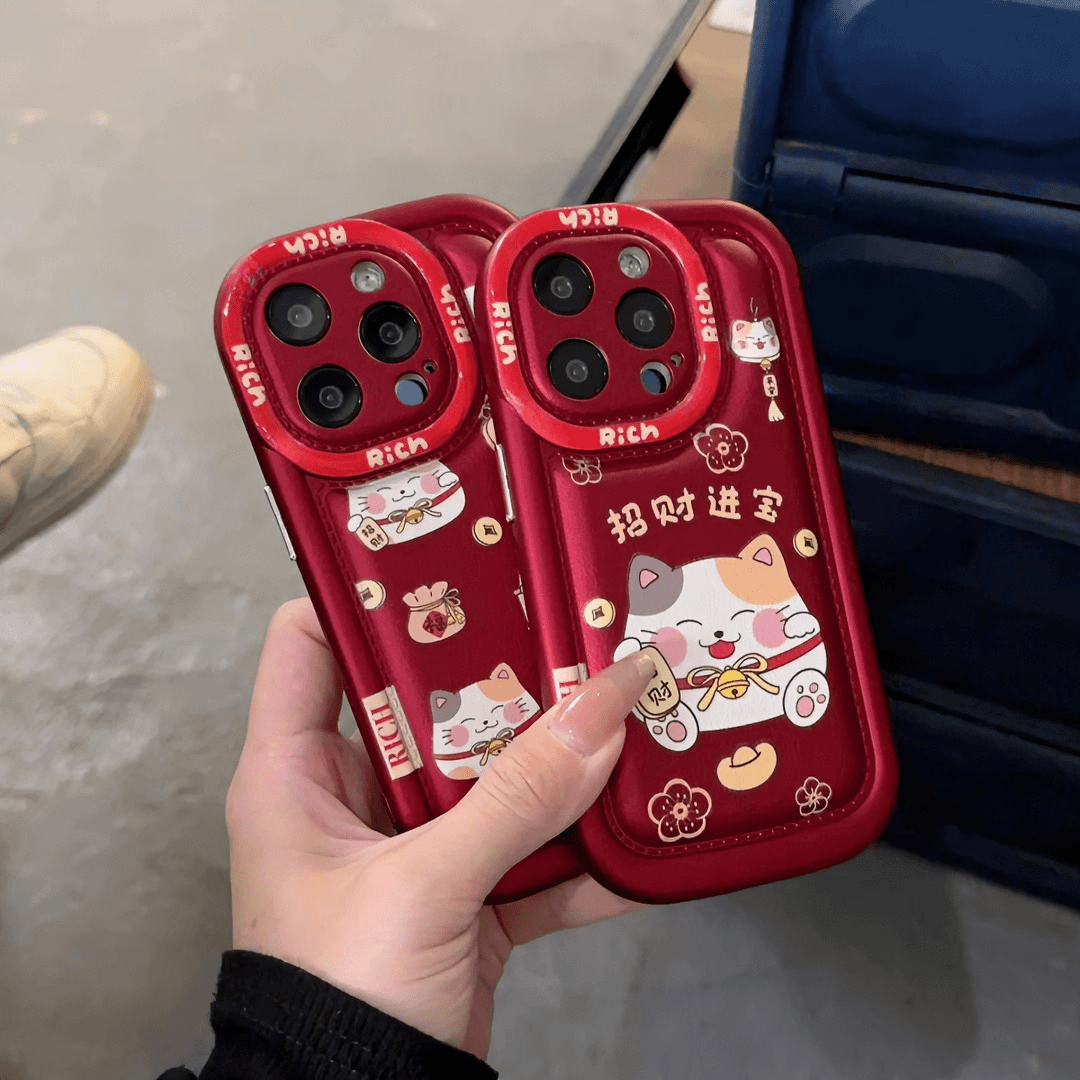 卡通招财猫咪适用iPhone15苹果14手机壳12promax创意13小众11防摔