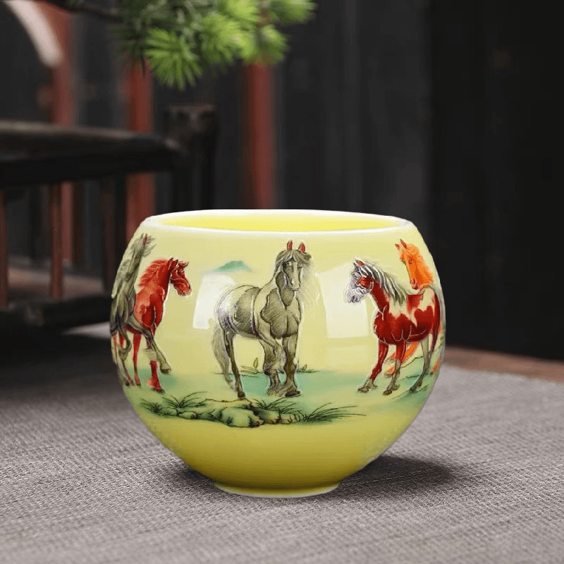 龙蛋杯马到成功家用茶具陶瓷手工单杯珐琅彩高档主人杯复古品茗杯