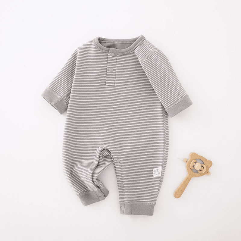 长袖婴幼儿衣服自发热德绒婴儿保暖连体衣宝宝睡衣条纹新生儿棉质