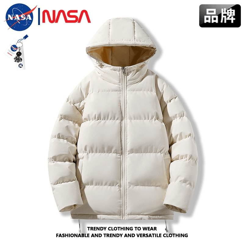 NASA连帽棉服男士2023爆款冬季简约时尚纯色加厚保暖情侣装外套女