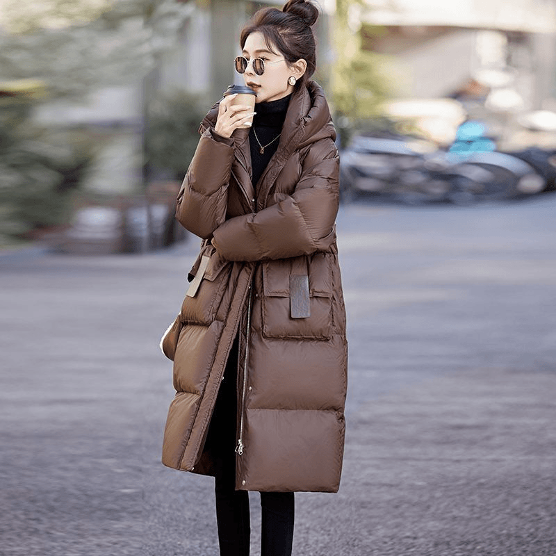欧货美拉德羽绒服女2023冬季新款韩版潮流加厚过膝长款白鸭绒外套