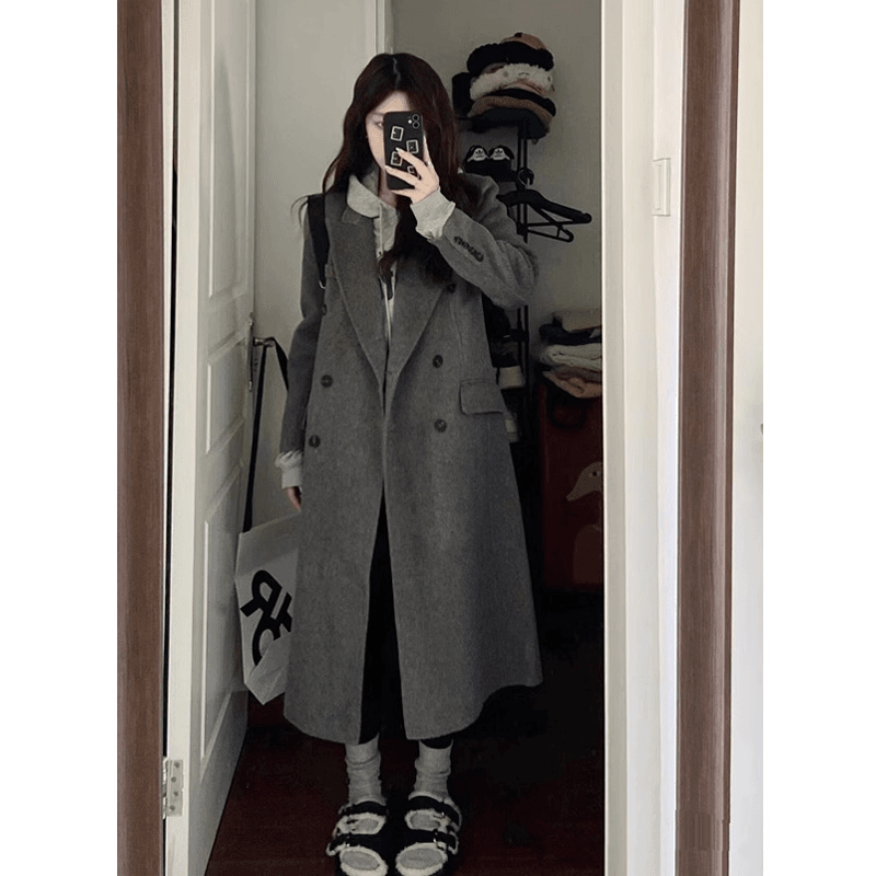 灰色呢子大衣女2023新款秋冬季毛呢外套高级感小个子今年流行加厚