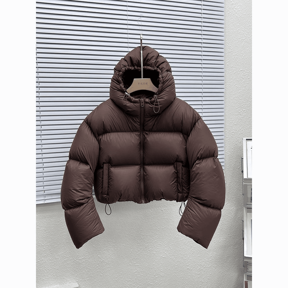 品牌断码美式肯豆连帽短款羽绒服女2023新款冬季美拉德色小个子加