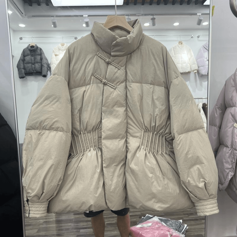 2023冬季新款服女短款立领中式盘扣收腰显瘦白潮流外套