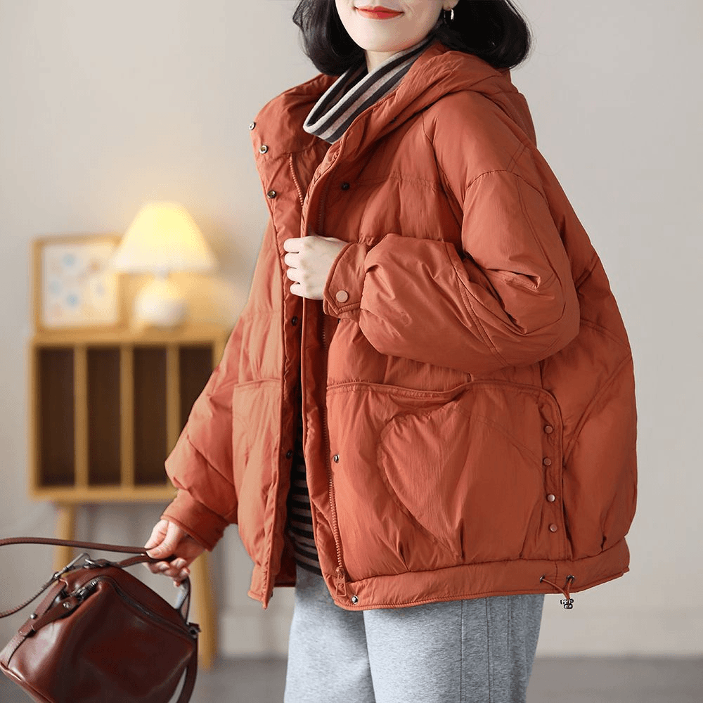 2023新款服斤高档大码连帽白服女宽松保暖韩版气质拉