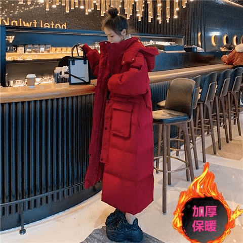 2023新款中长款过膝服女冬韩版加厚时尚洋气新年红衣外套