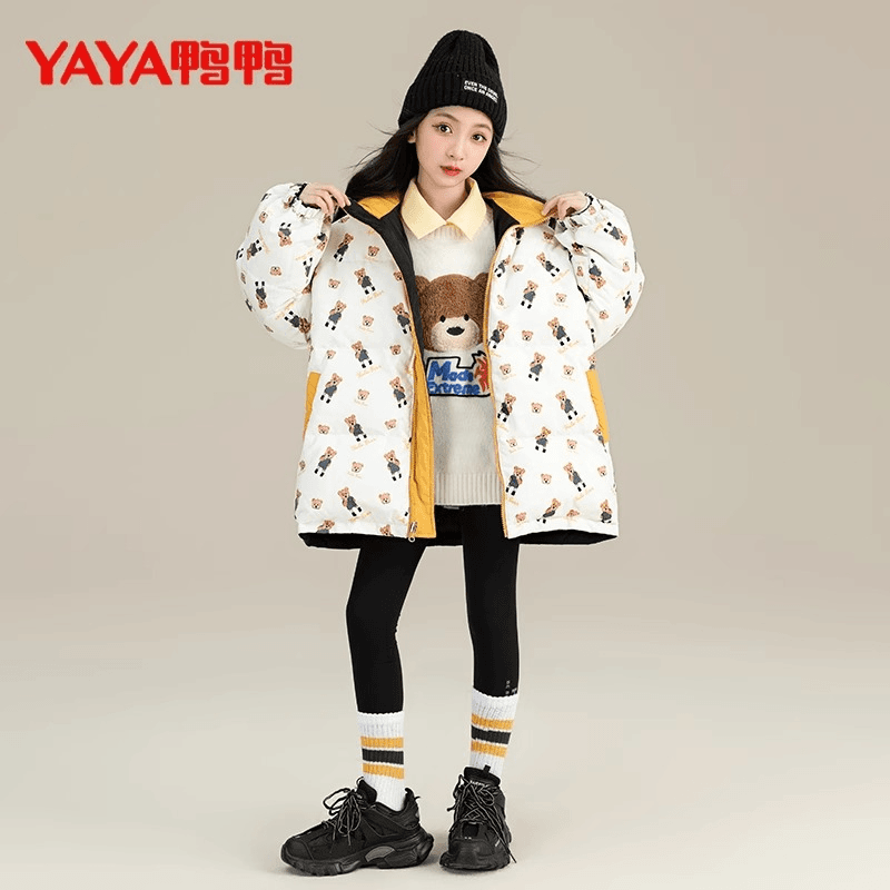 YAYA/鸭鸭羽绒服2023新款女大童冬装女童两面穿加厚外套潮21340