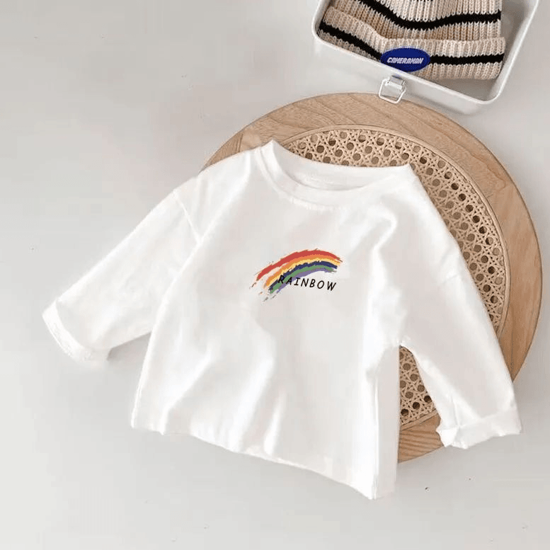 2024秋冬新款棉儿童长袖T恤男童中小童上衣儿童白t恤白色洋气纯棉