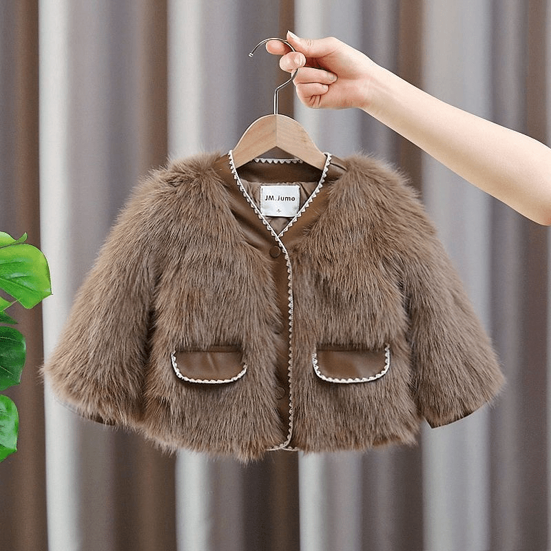 冬季新款仿狐狸毛女童小香风韩版皮外套洋气加厚短款毛毛外上衣