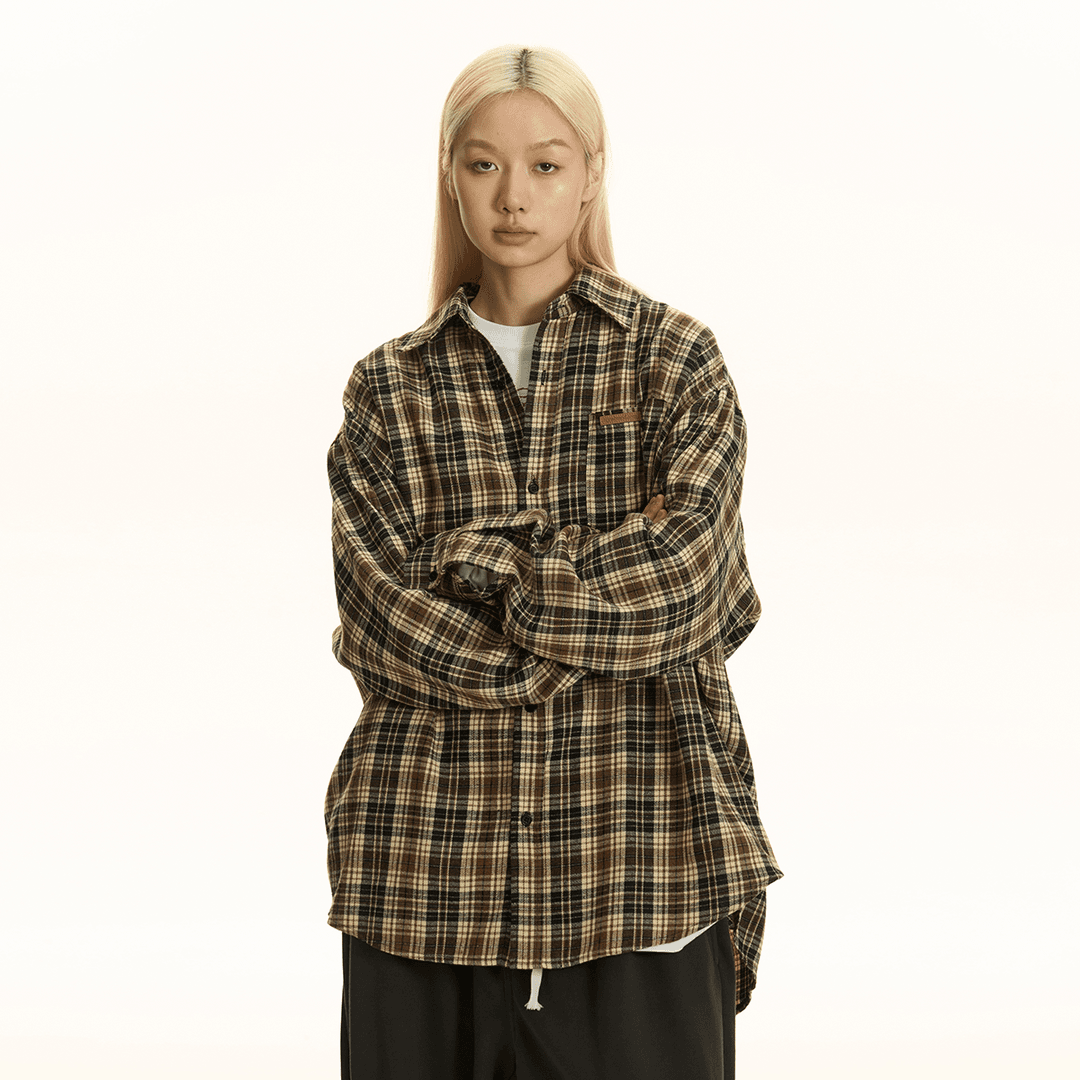 TGNS潮牌五色格子衬衫长袖男女春秋季美拉德复古休闲宽松衬衣外套