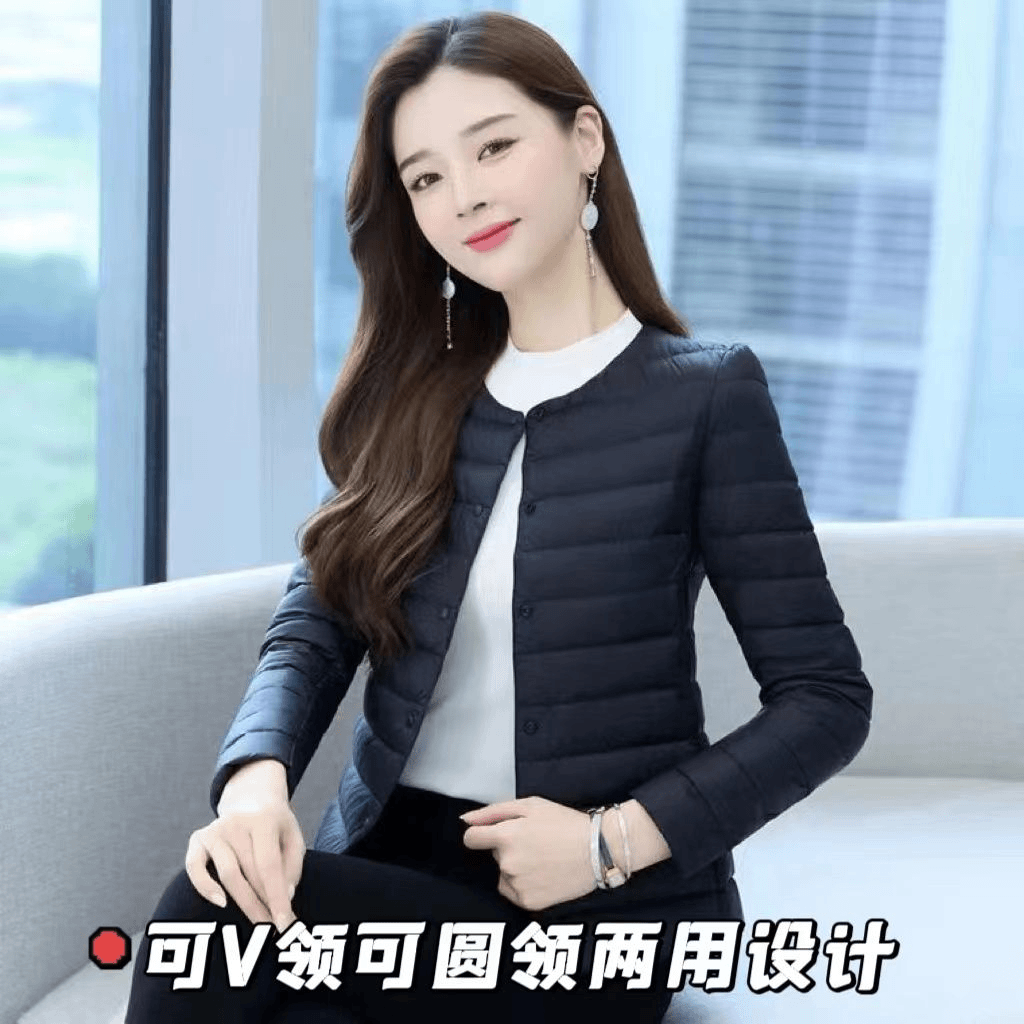 2024新款羽绒棉服女内穿短款薄款防寒纯色时尚内穿无领小棉袄外套