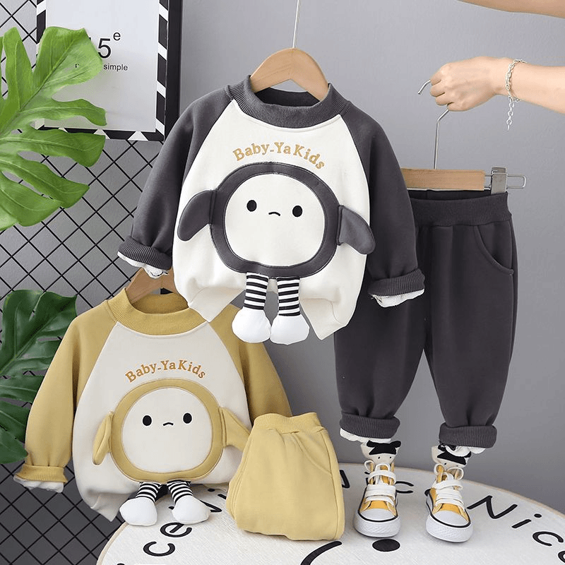 吧啦男宝宝秋冬加绒套装新款婴儿童冬装洋气男童冬季加厚卫衣两件