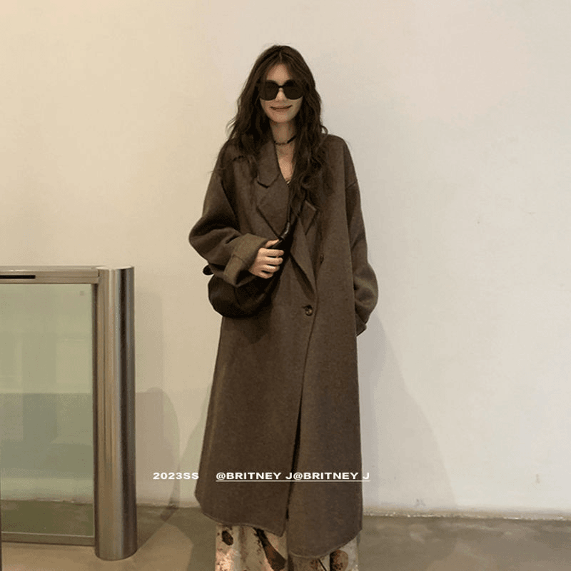 2023美拉德中长款毛呢外套女小个子气质时尚秋冬加绒加厚呢子大衣