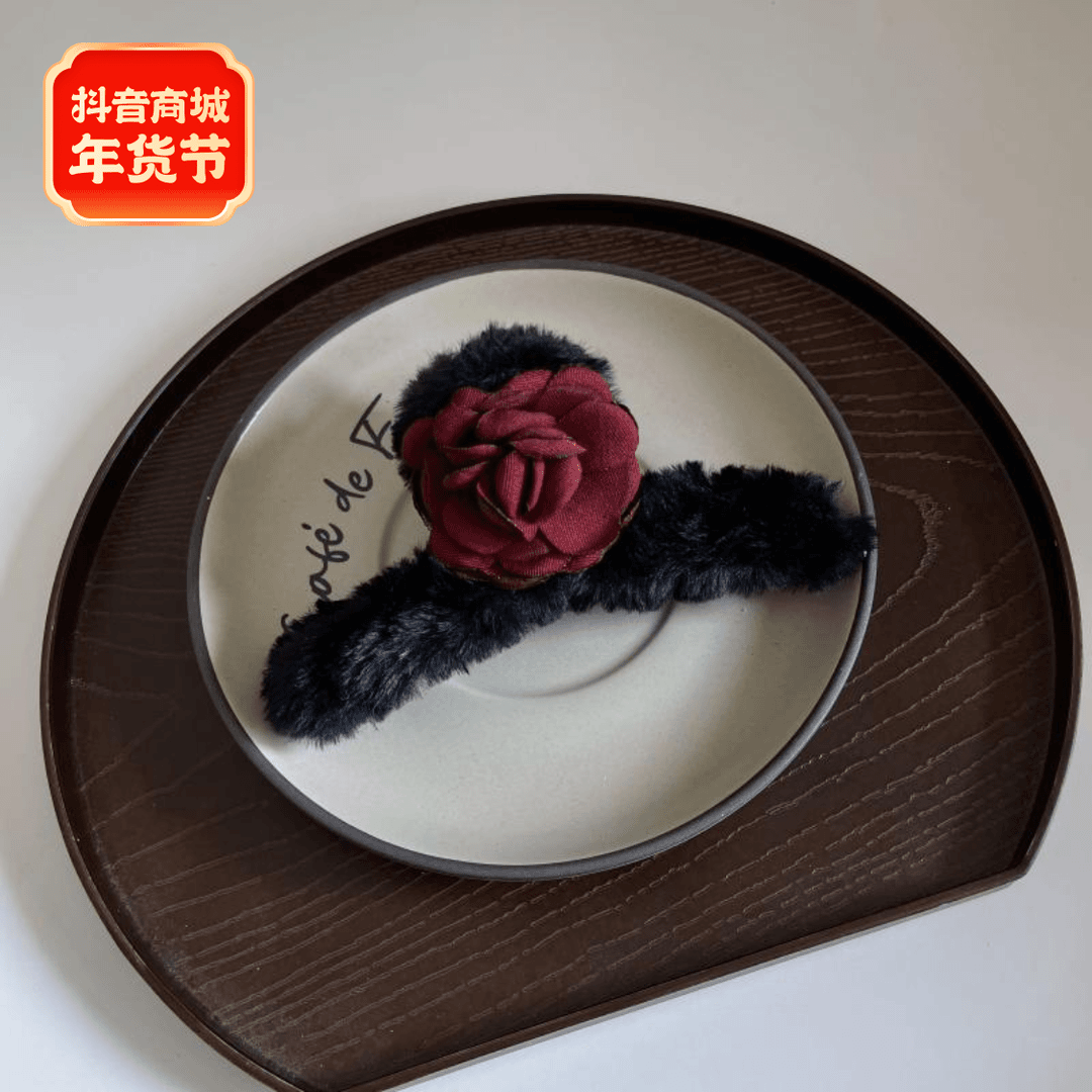 鲨鱼夹少女质感盘发时尚简约气质夹子毛绒花朵抓夹发饰百搭ins