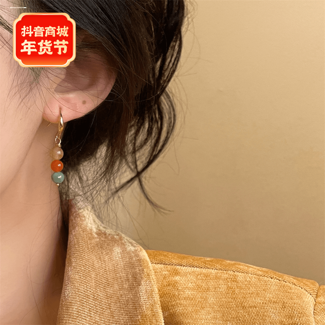 潮设计ins时尚小众显白网红耳饰气质珠子耳勾个性新款精致轻奢