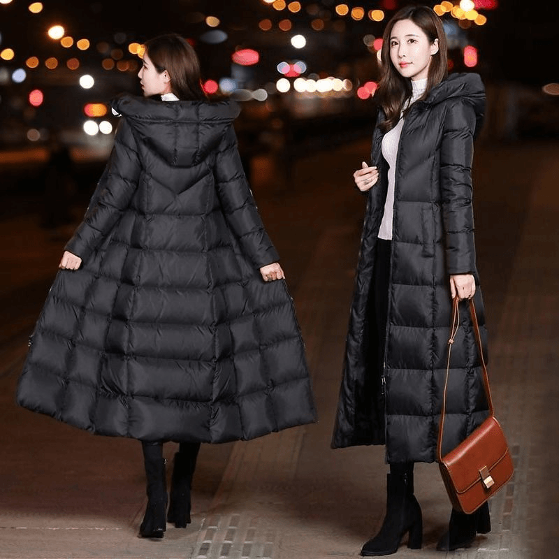 冬季新款新款清仓羽绒服女士加长款过膝羽绒服女装韩版连帽修身