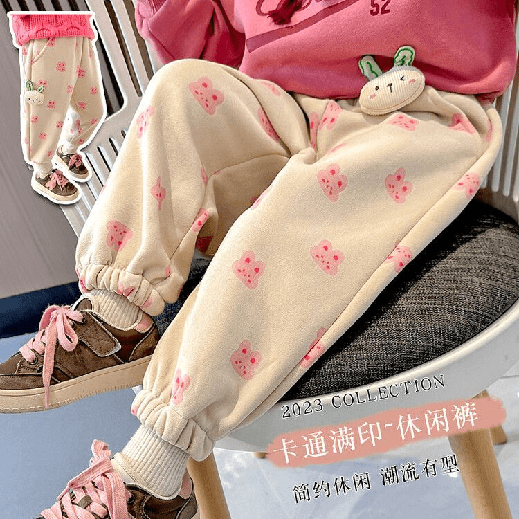 女童加绒裤子秋冬外穿休闲裤2024新款冬季加厚宽松韩版运动卫裤潮