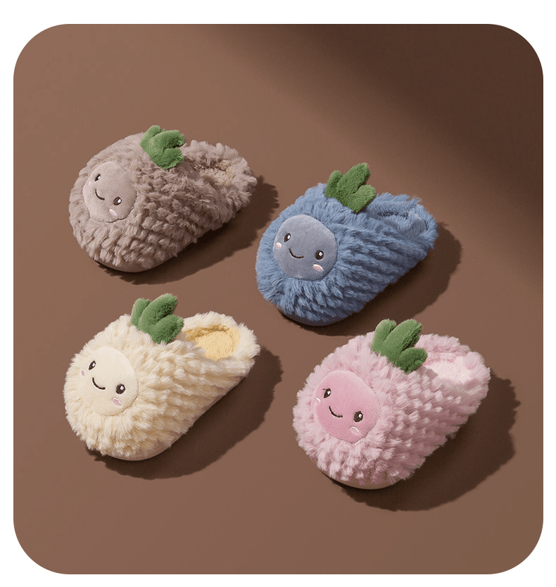 儿童菠萝卡通棉拖鞋2023新款居家防滑卡通宝宝毛毛拖鞋儿童拖鞋冬