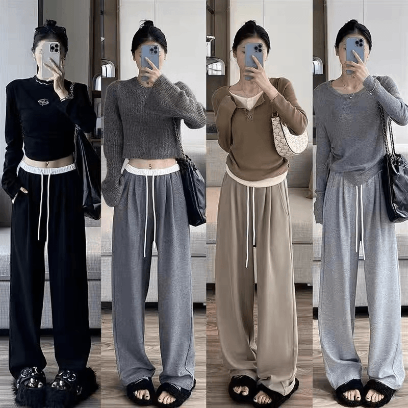 【婴儿绒】糯米加绒直筒阔腿拖地裤女秋冬季2023新款垂感阔腿裤子