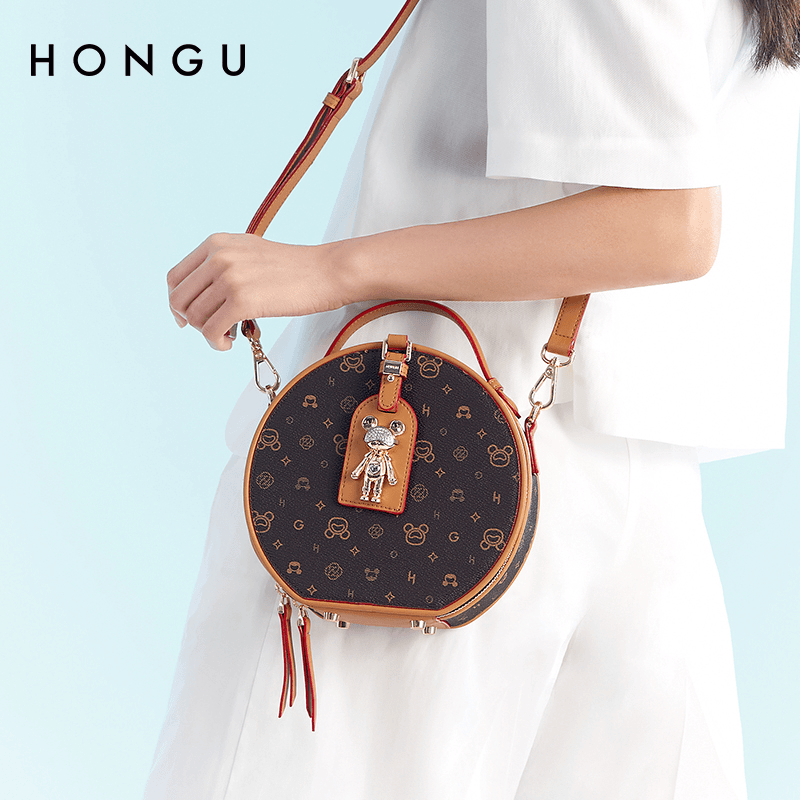 HONGU/•X系列轻奢女士包包时尚印花圆饼手提包网红斜挎包H5144652