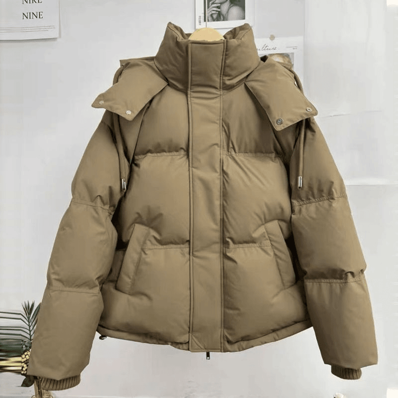 90白鸭绒短款羽绒服女2024冬季新款韩版宽松简约加厚连帽保暖外套