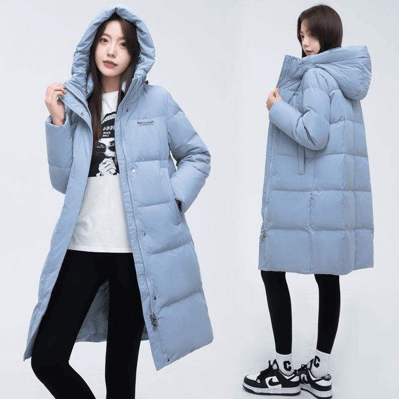 商场撤柜福城波伺羽绒服女中长款加厚白鸭绒时尚连帽反季清仓外套