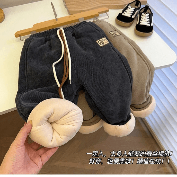 男小童加绒裤子秋冬款2023新款外穿宝宝痞帅三层夹棉加厚一条过冬