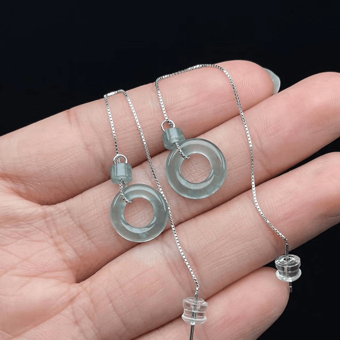 TH1026-421-140翡翠耳饰（一对/多样性发/约12*2mm）W